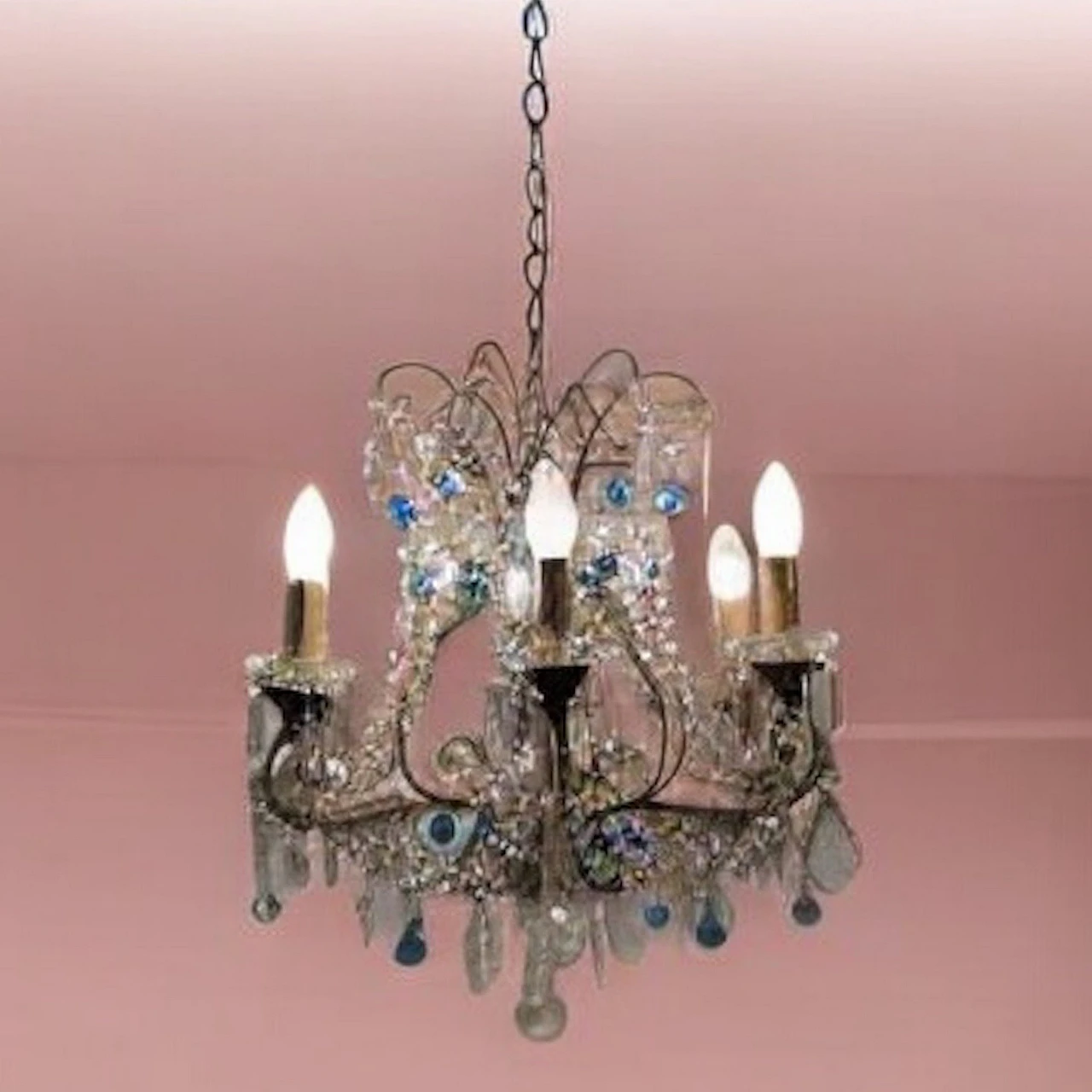 Blue Macaroni Murano Glass Chandelier, 1950s 4