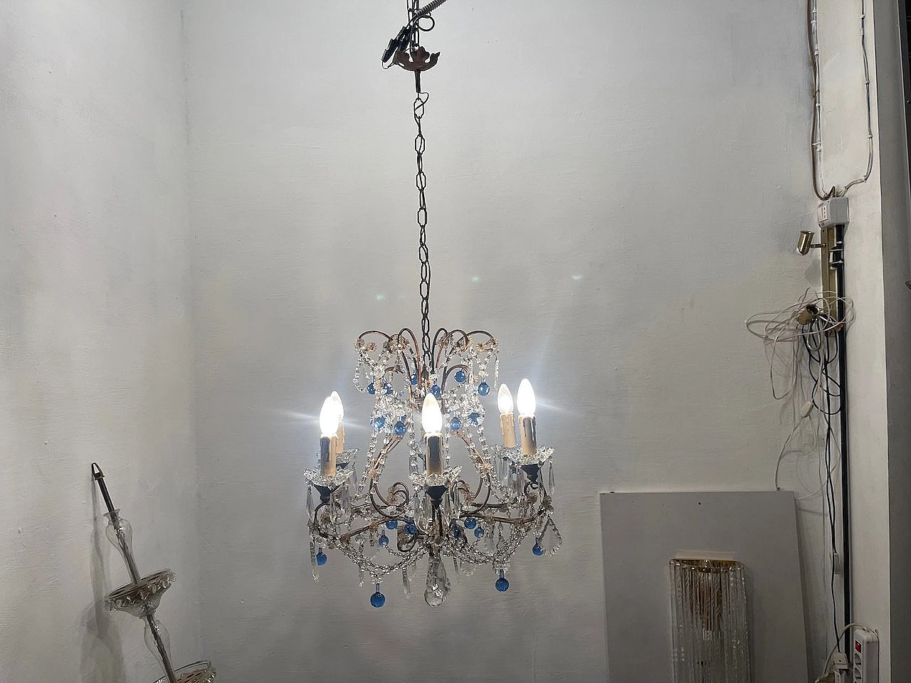 Blue Macaroni Murano Glass Chandelier, 1950s 5