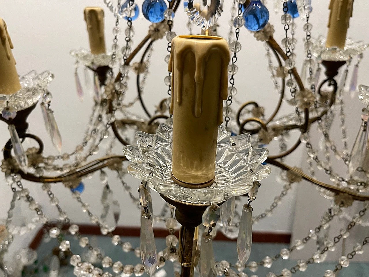 Blue Macaroni Murano Glass Chandelier, 1950s 6