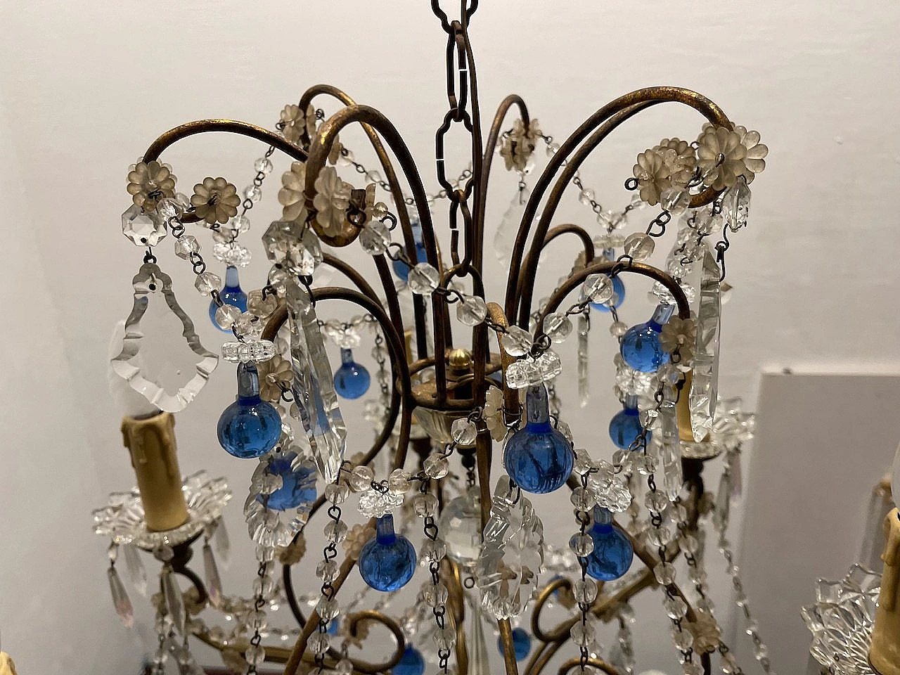 Blue Macaroni Murano Glass Chandelier, 1950s 7