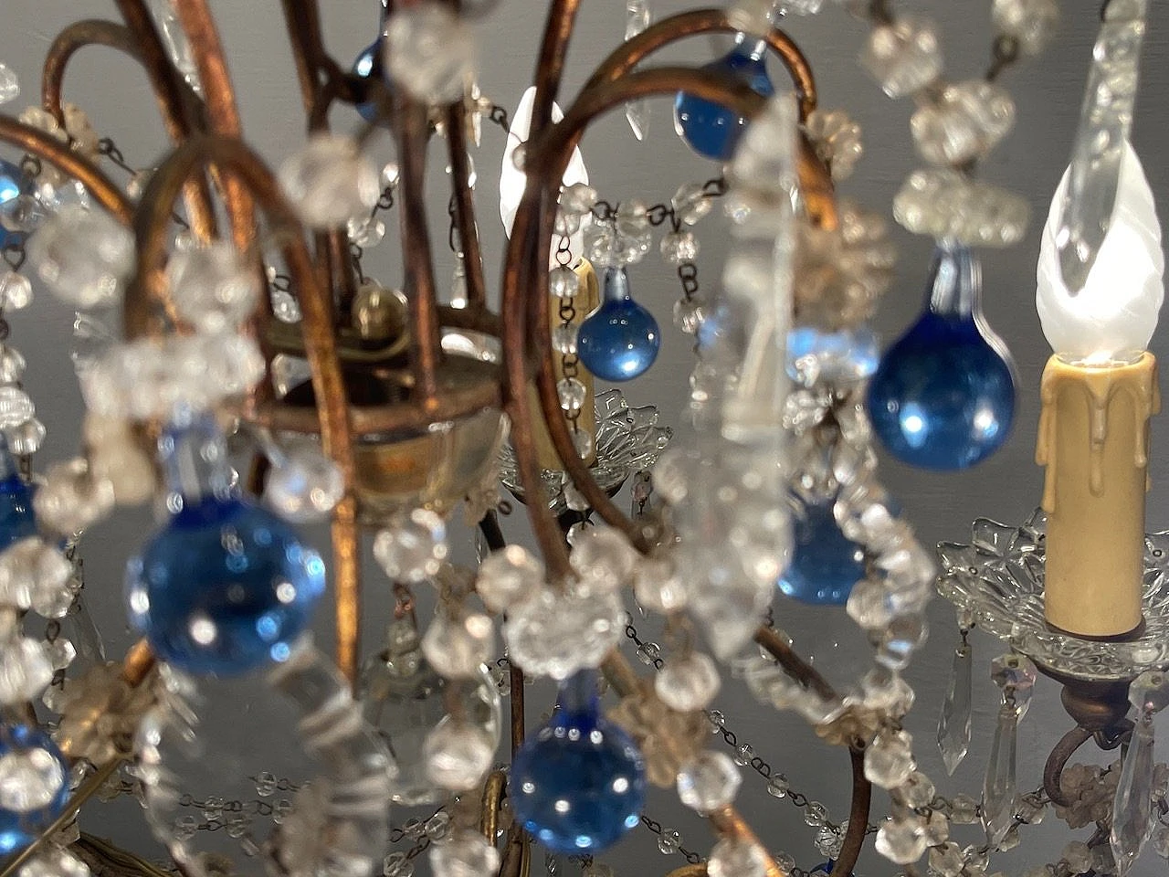 Blue Macaroni Murano Glass Chandelier, 1950s 8