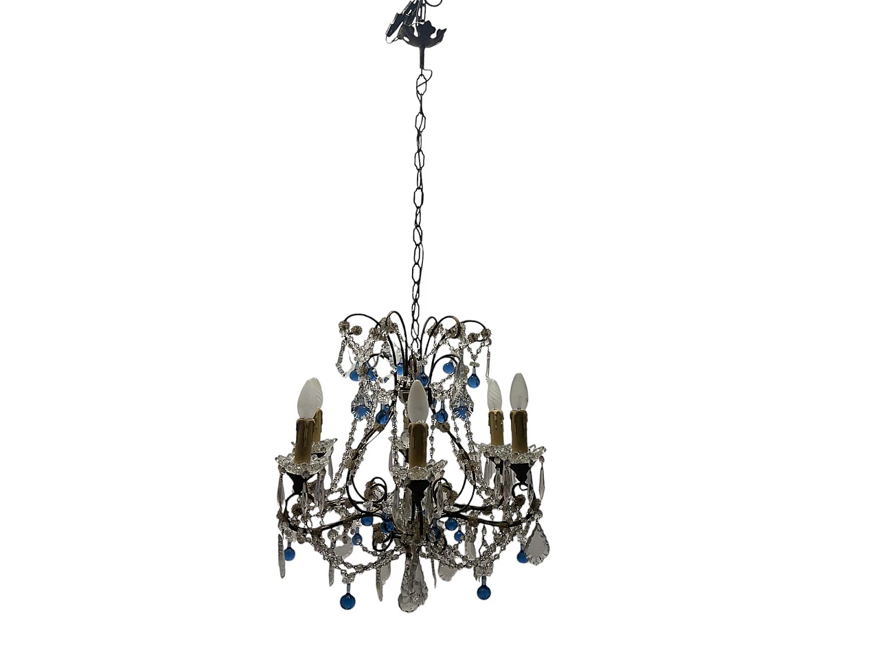 Blue Macaroni Murano Glass Chandelier, 1950s 11