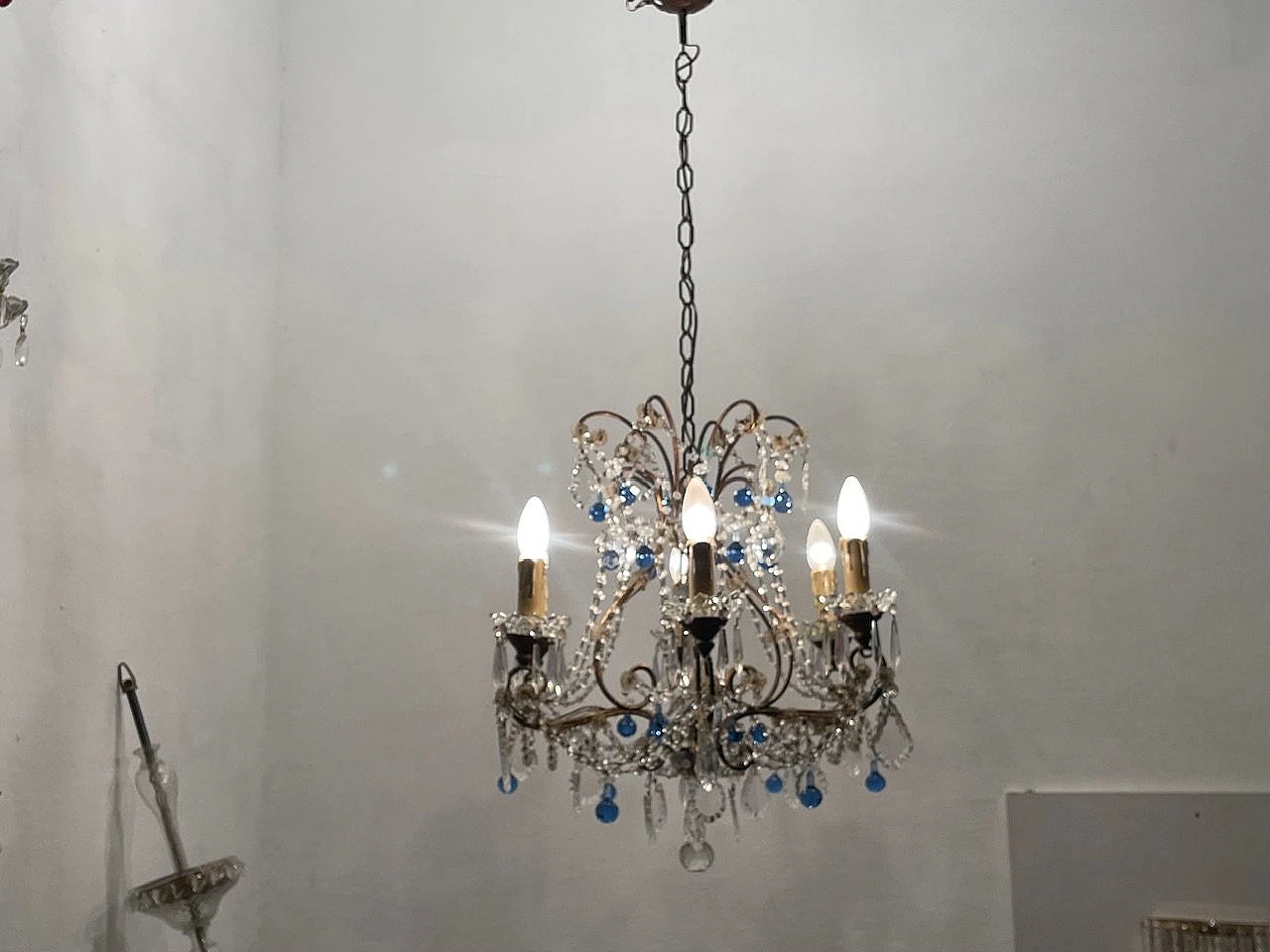 Blue Macaroni Murano Glass Chandelier, 1950s 14