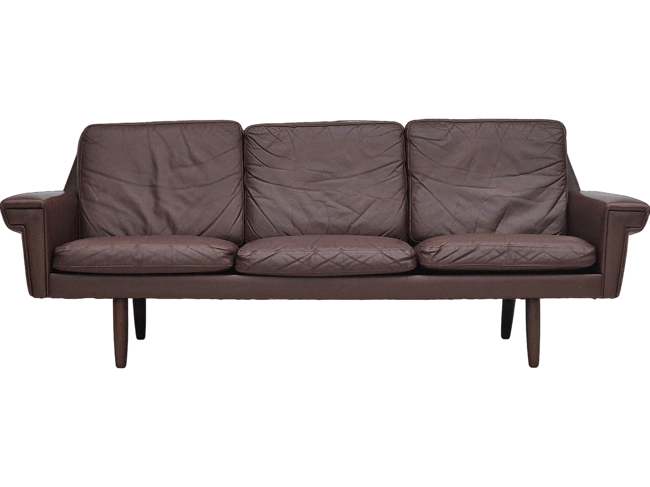 Danish 3-seater brown leather sofa, 1970s 16