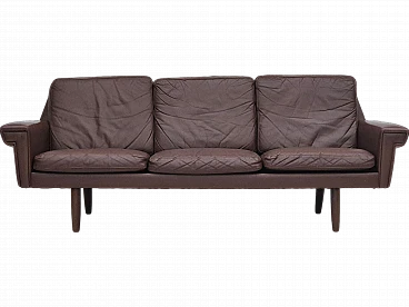 Danish 3-seater brown leather sofa, 1970s