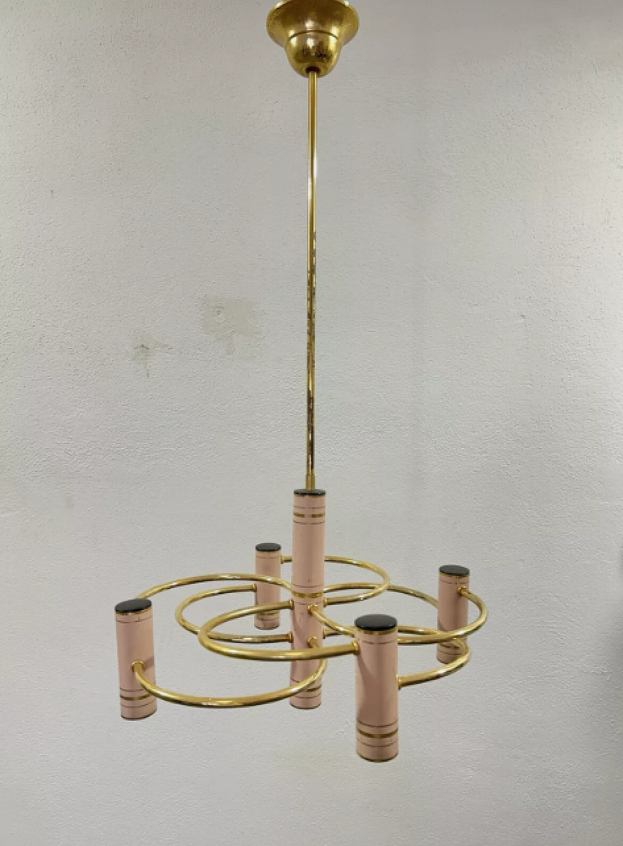 Geometric brass and metal chandelier by Gaetano Sciolari, 1970s 1