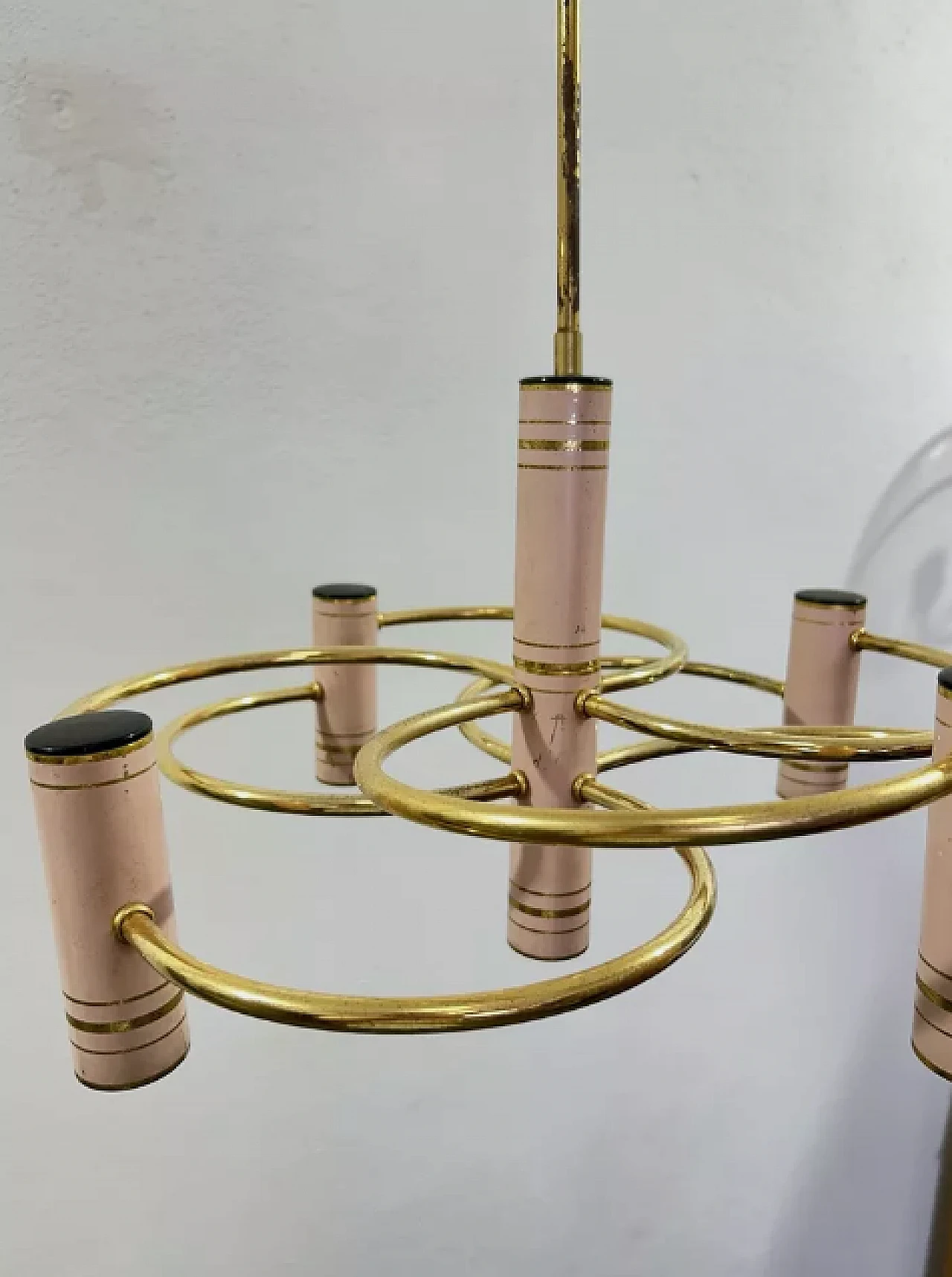 Geometric brass and metal chandelier by Gaetano Sciolari, 1970s 2