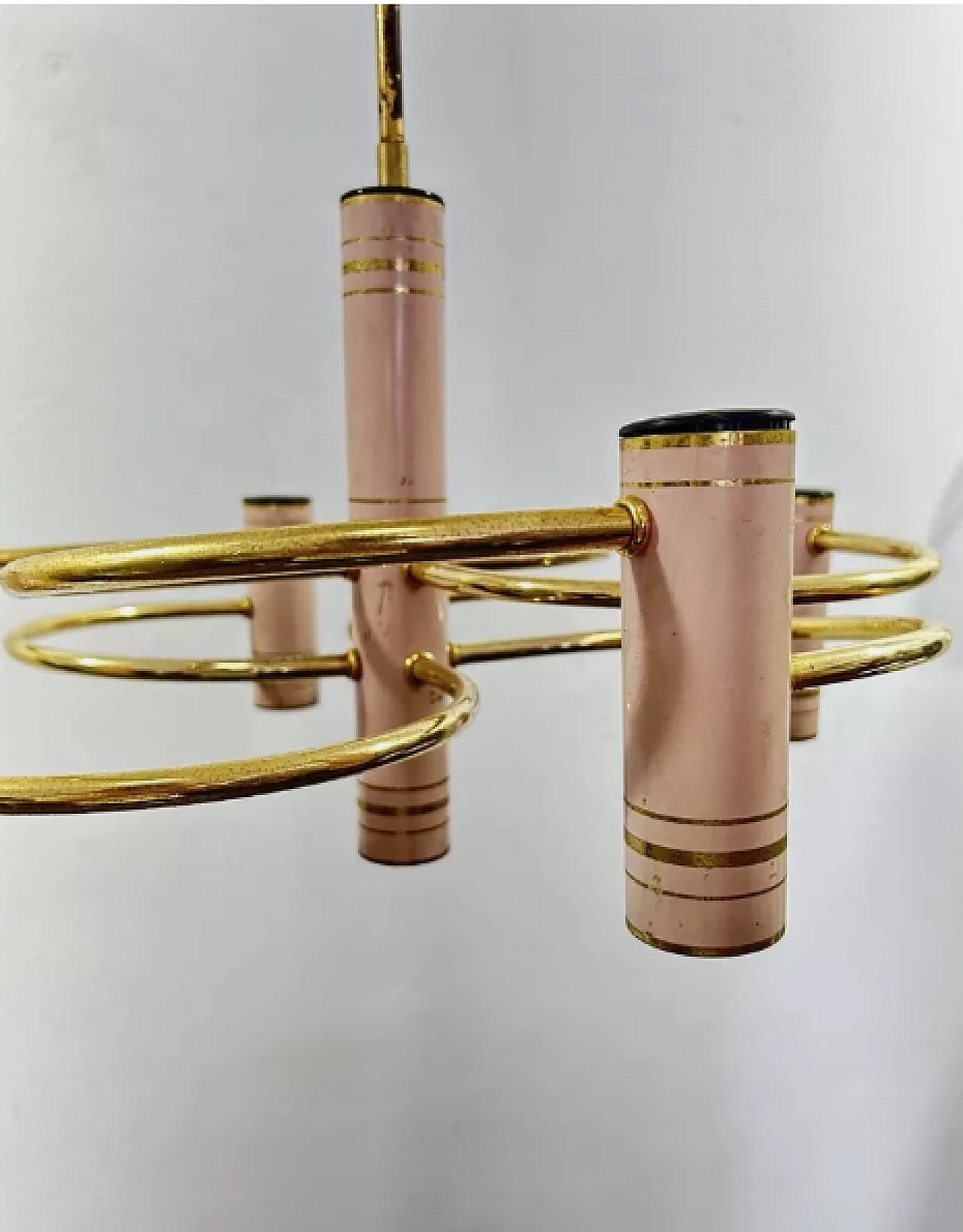 Geometric brass and metal chandelier by Gaetano Sciolari, 1970s 7