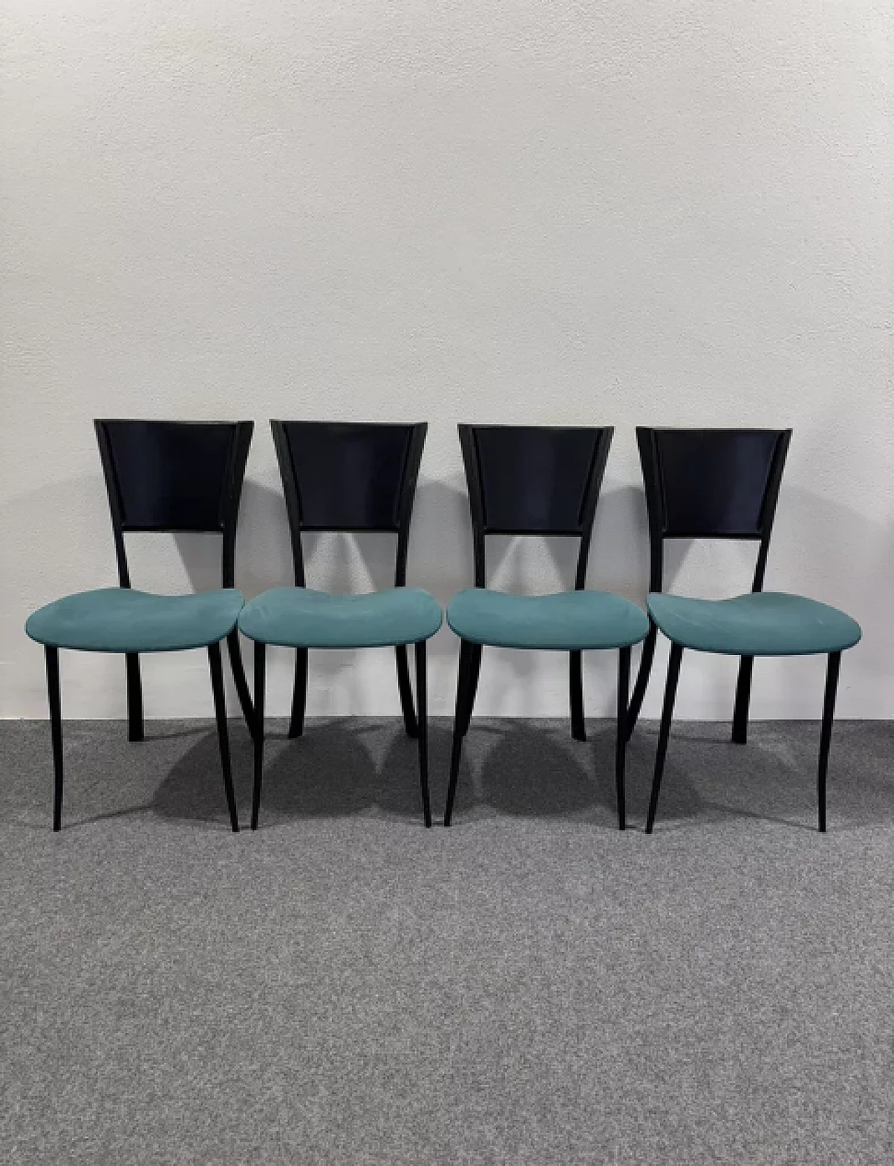 4 Leather, metal and fabric chairs, late 20th century 4