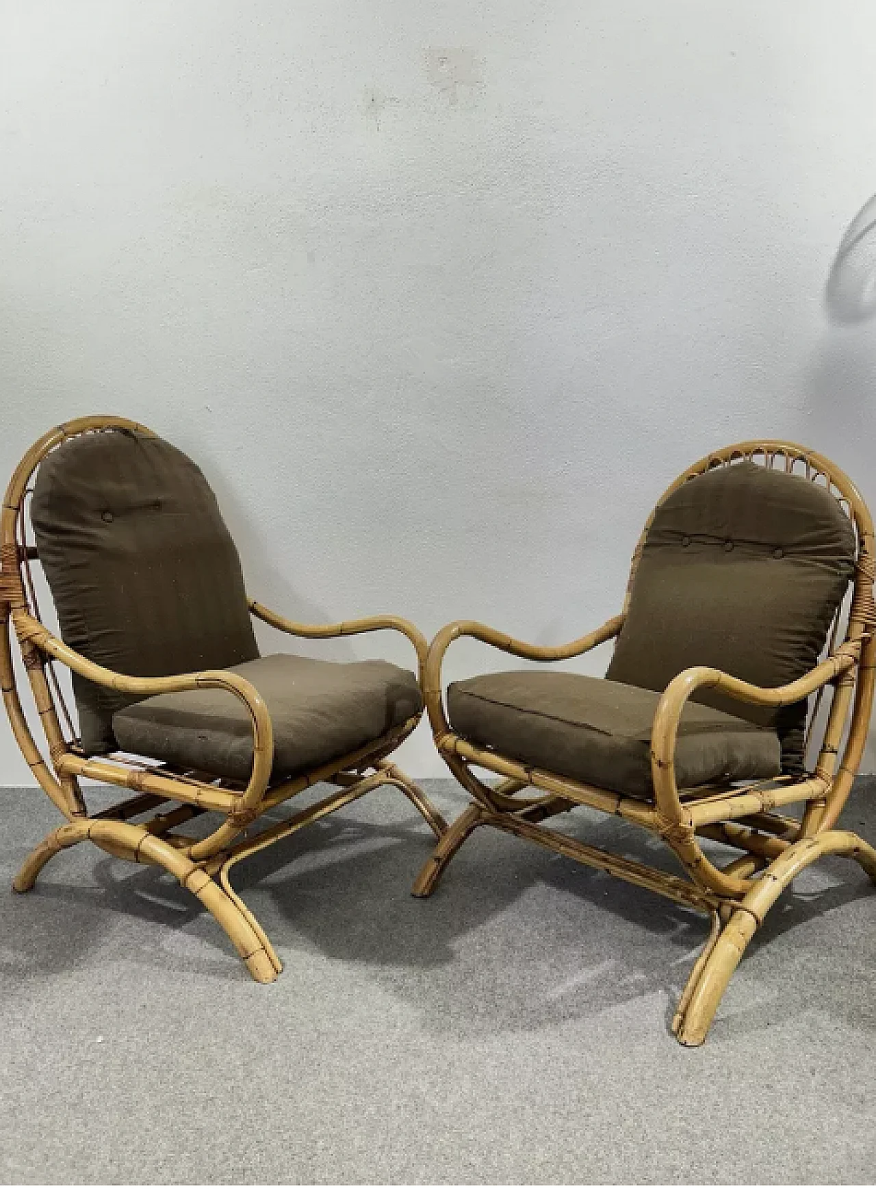 Pair of bamboo rocking chairs, 1970s 1