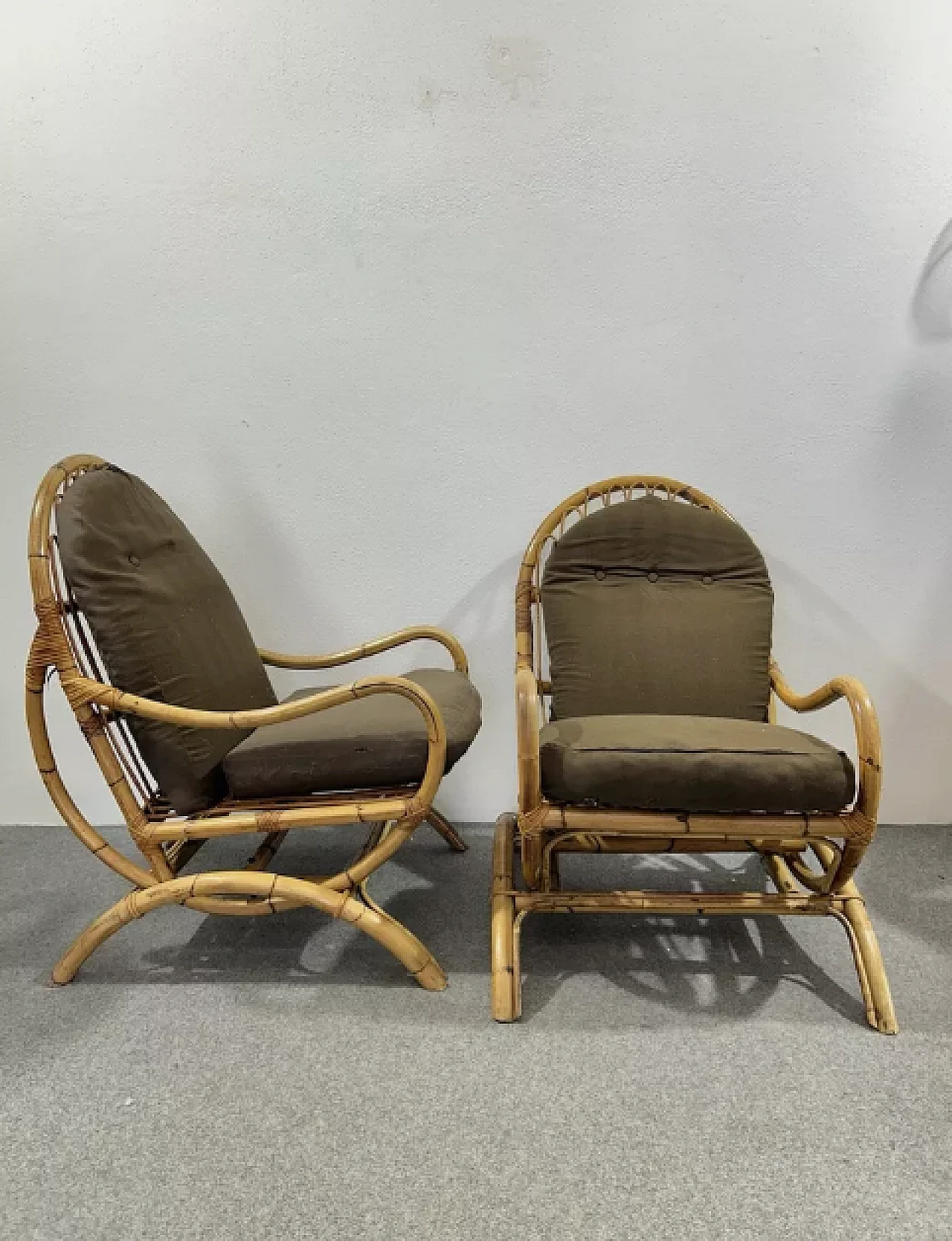 Pair of bamboo rocking chairs, 1970s 2