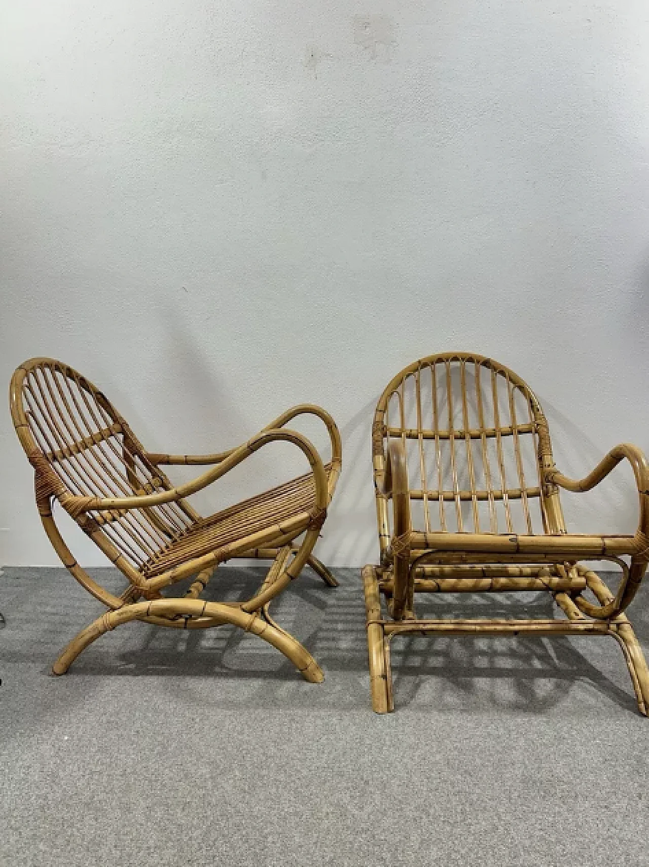 Pair of bamboo rocking chairs, 1970s 4