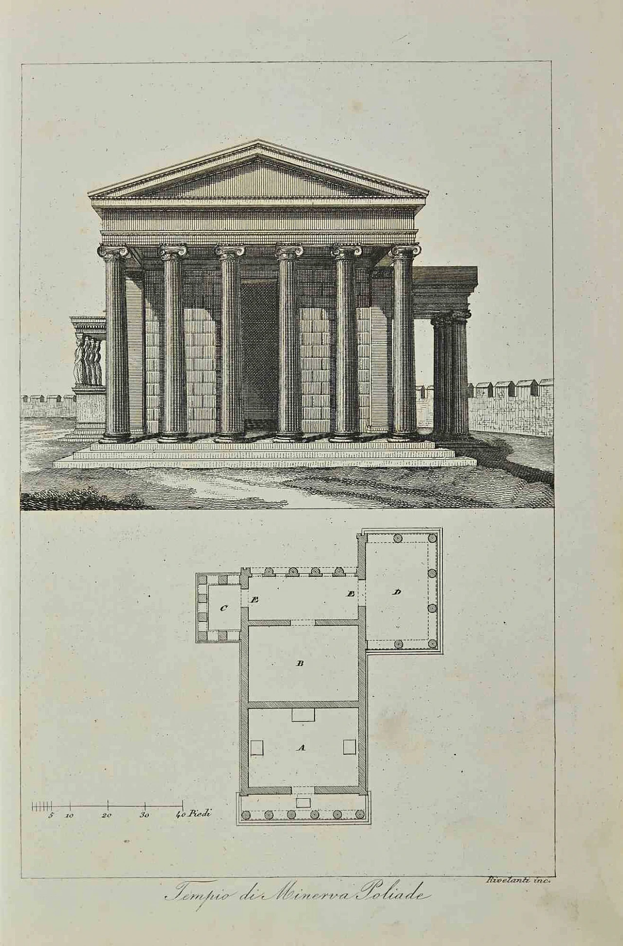 Autori vari, Colonne del Tempio di Minerva Poliade, Litografia '800 1