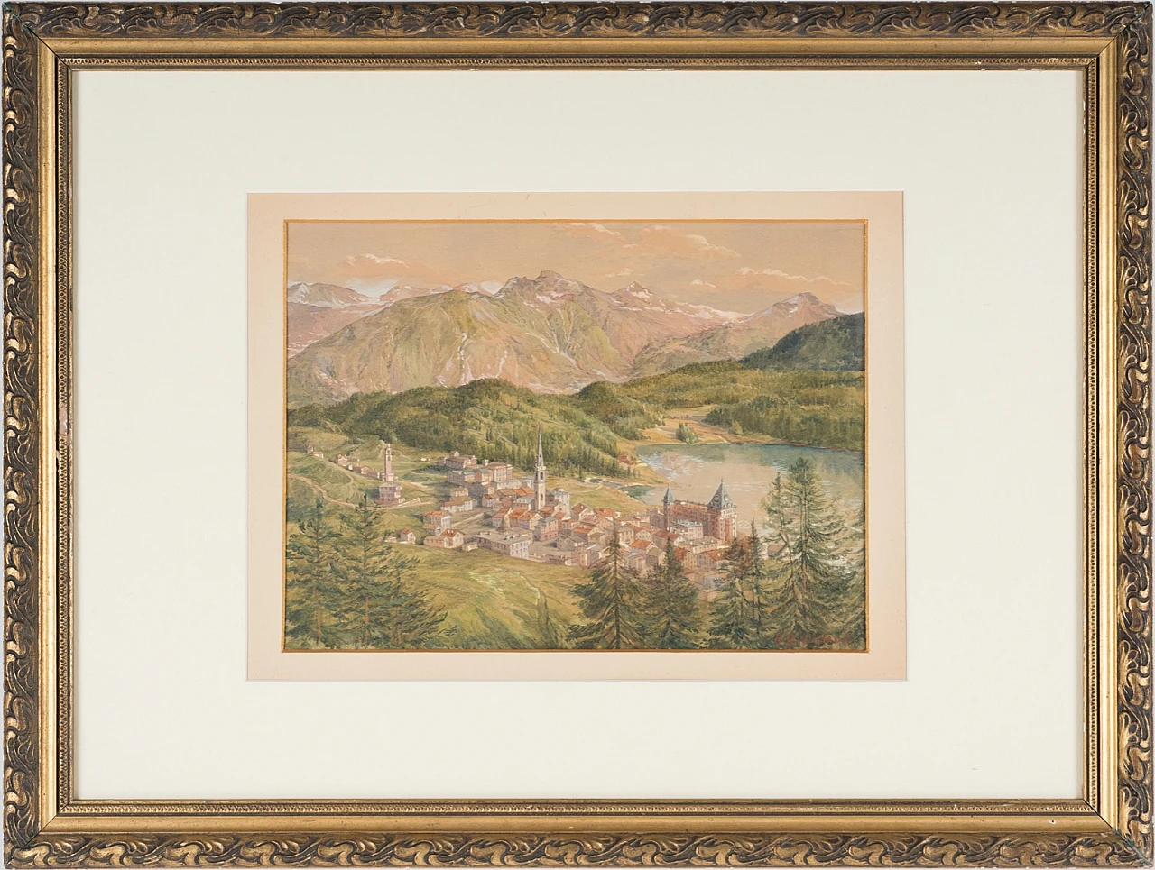 Hans Beat Wieland, View of St. Moritz, Watercolour 1