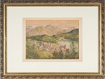 Hans Beat Wieland, View of St. Moritz, Watercolour