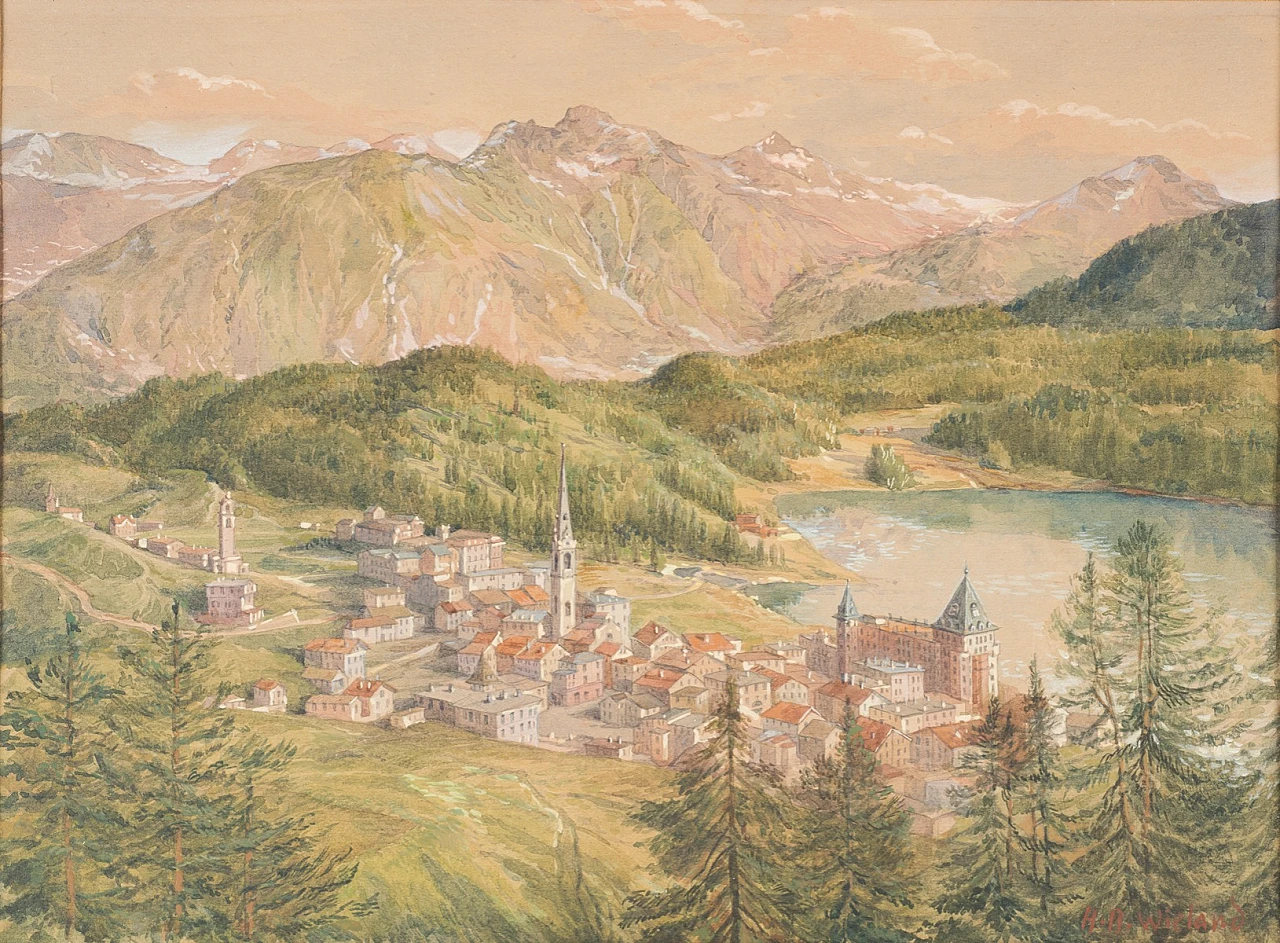 Hans Beat Wieland, View of St. Moritz, Watercolour 2