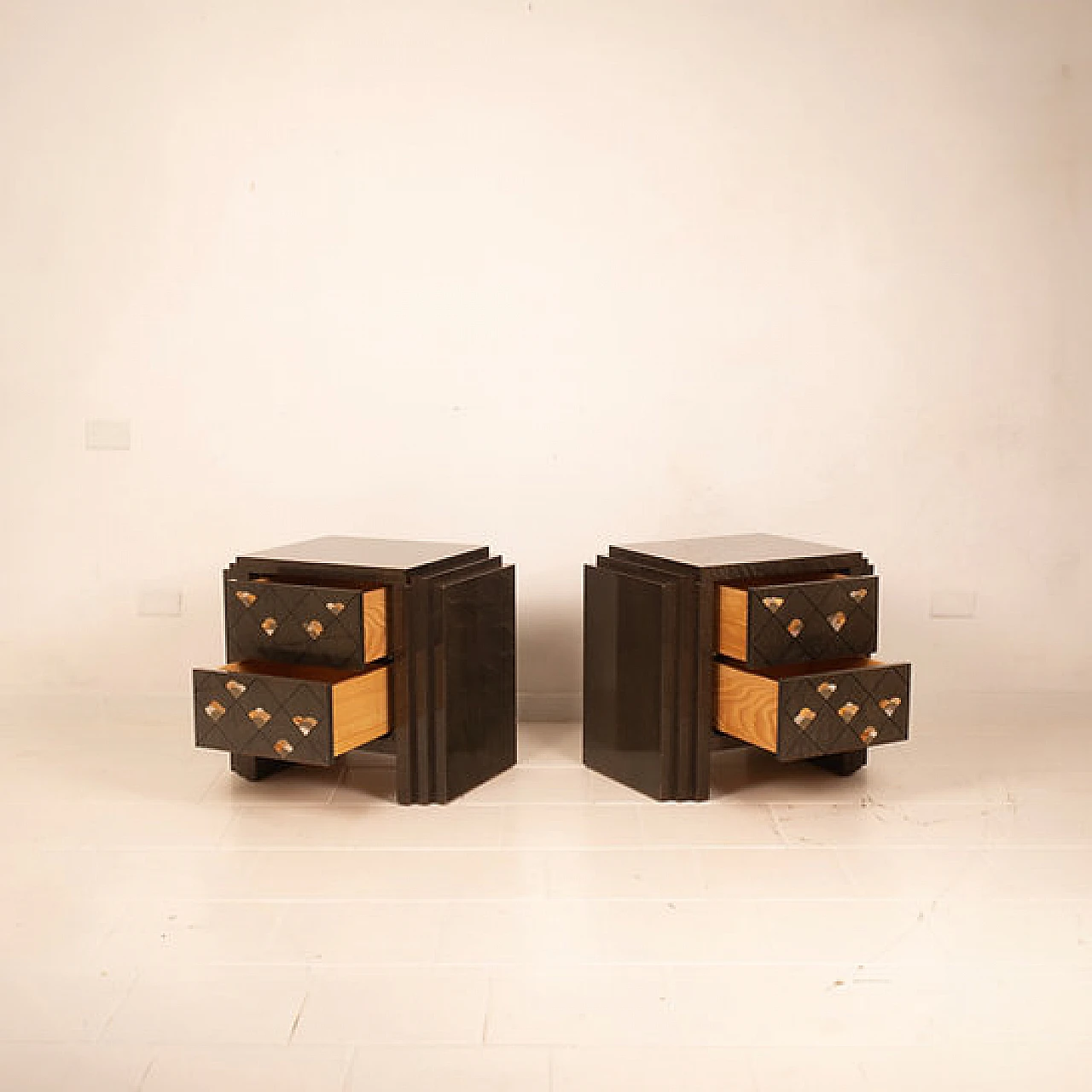 Pair of Chiaro di Luna bedside tables by L. Frigerio, 1980s 3