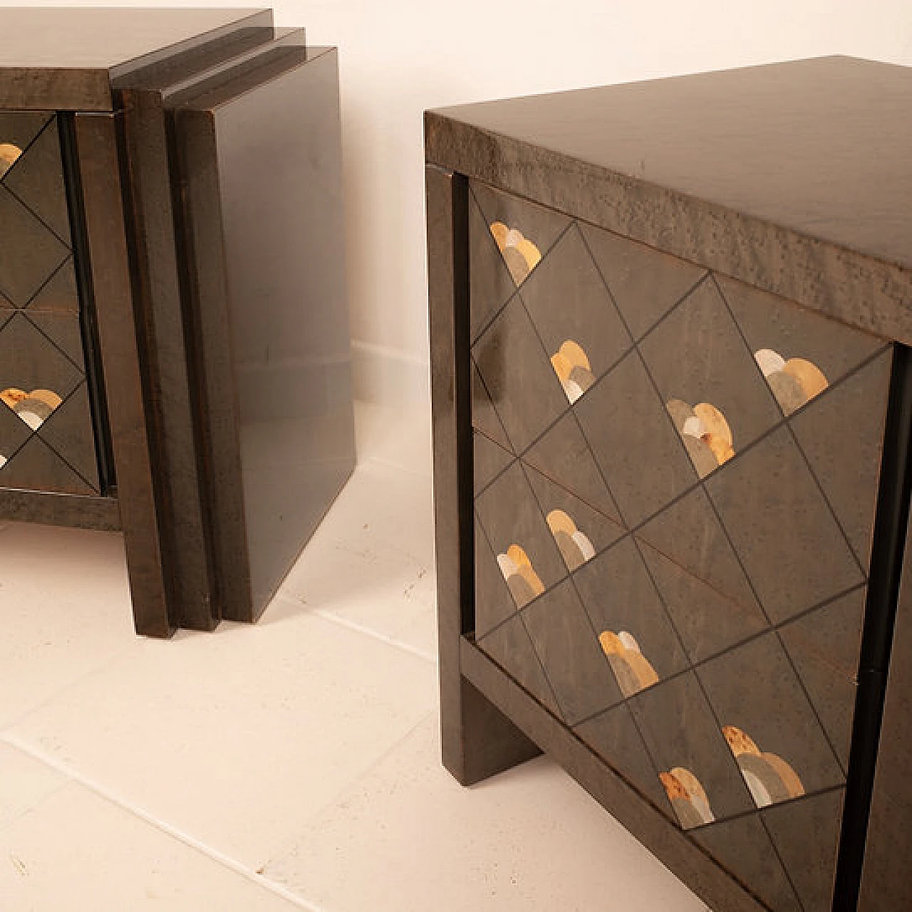 Pair of Chiaro di Luna bedside tables by L. Frigerio, 1980s 4