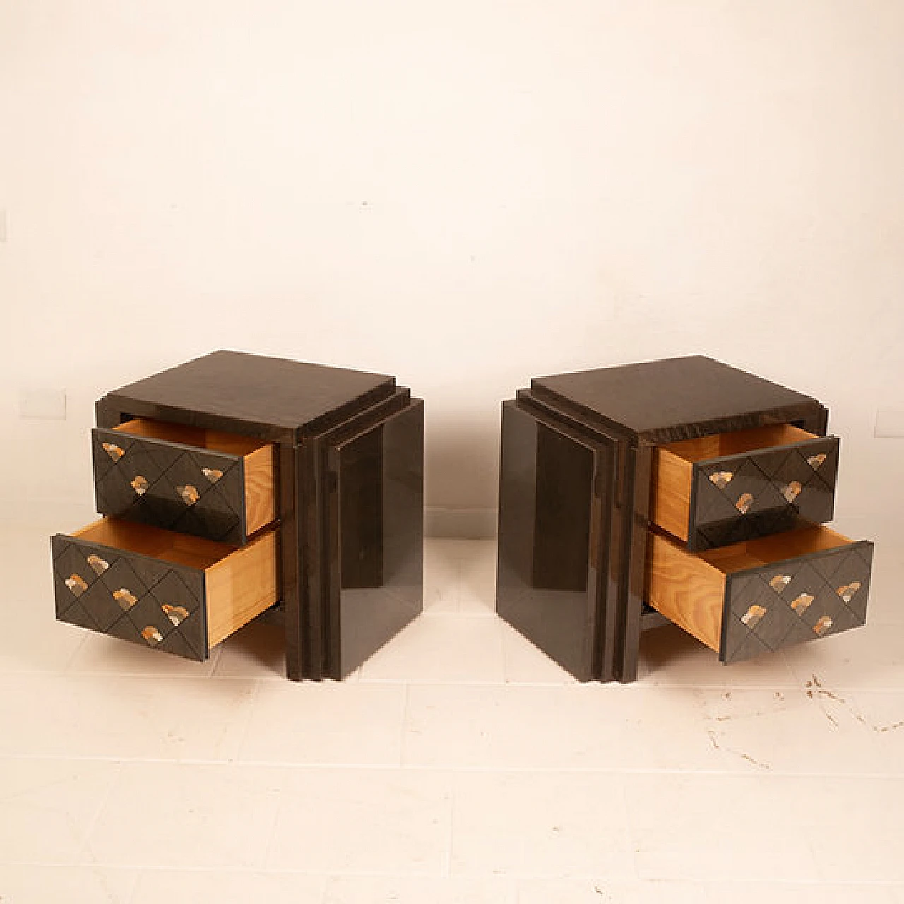 Pair of Chiaro di Luna bedside tables by L. Frigerio, 1980s 6