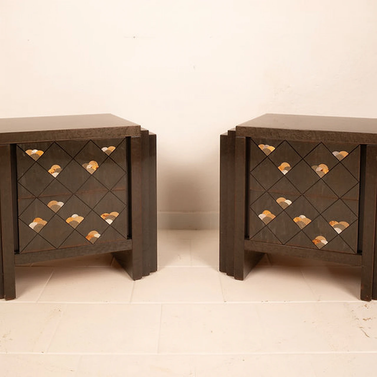 Pair of Chiaro di Luna bedside tables by L. Frigerio, 1980s 7