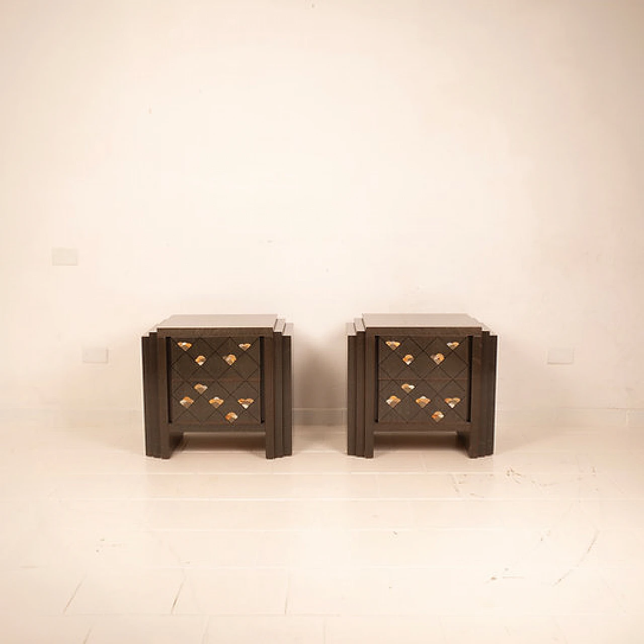 Pair of Chiaro di Luna bedside tables by L. Frigerio, 1980s 9