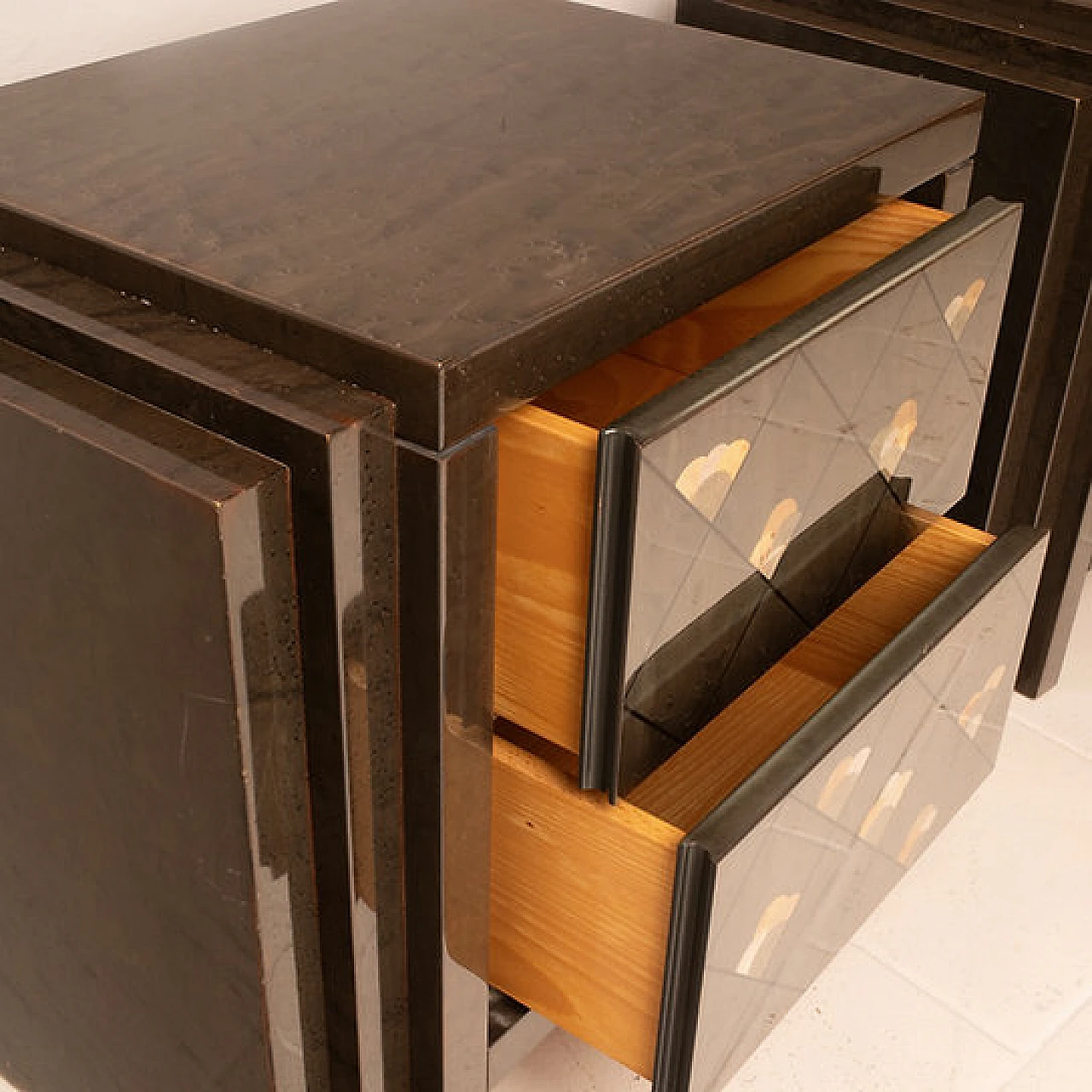 Pair of Chiaro di Luna bedside tables by L. Frigerio, 1980s 13