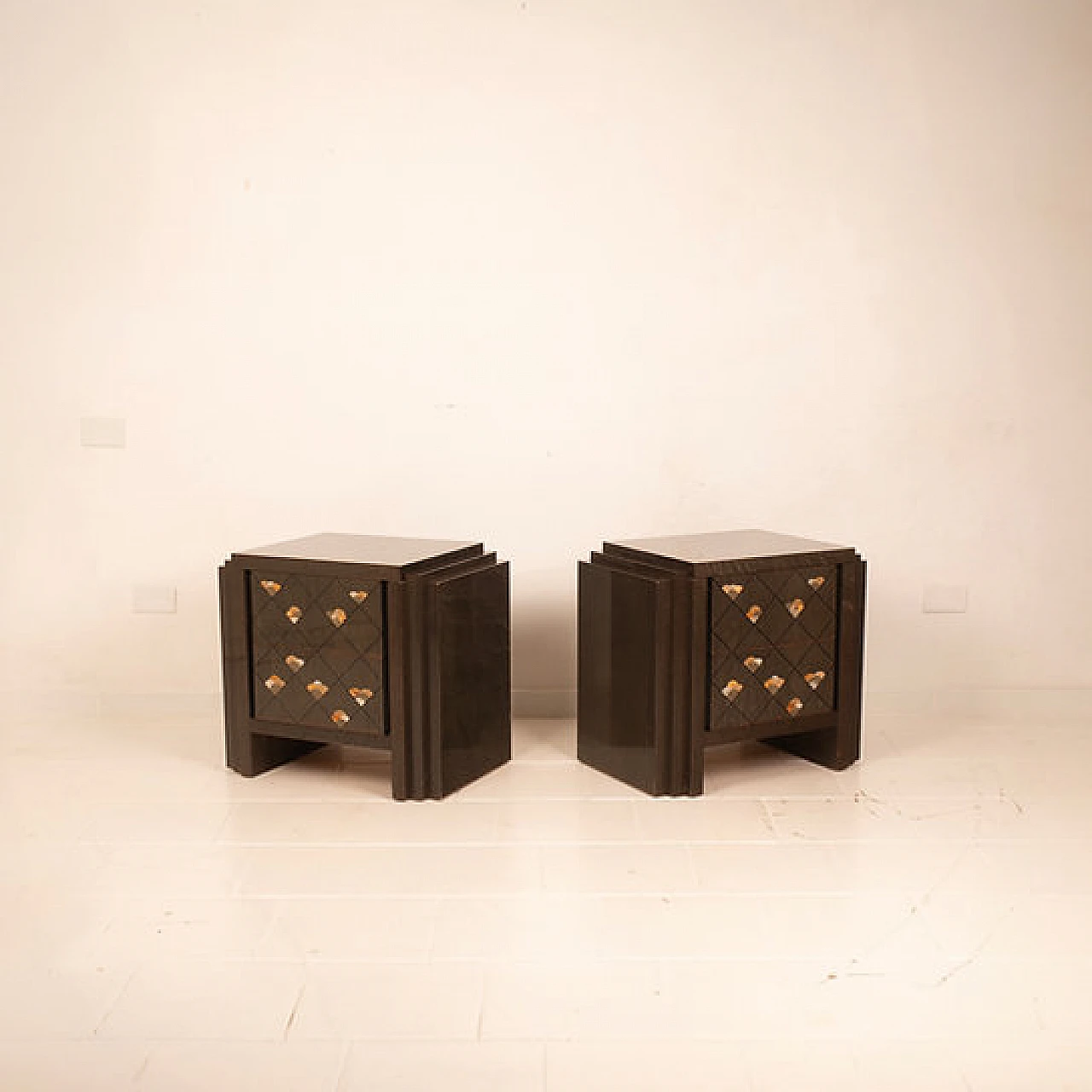 Pair of Chiaro di Luna bedside tables by L. Frigerio, 1980s 14