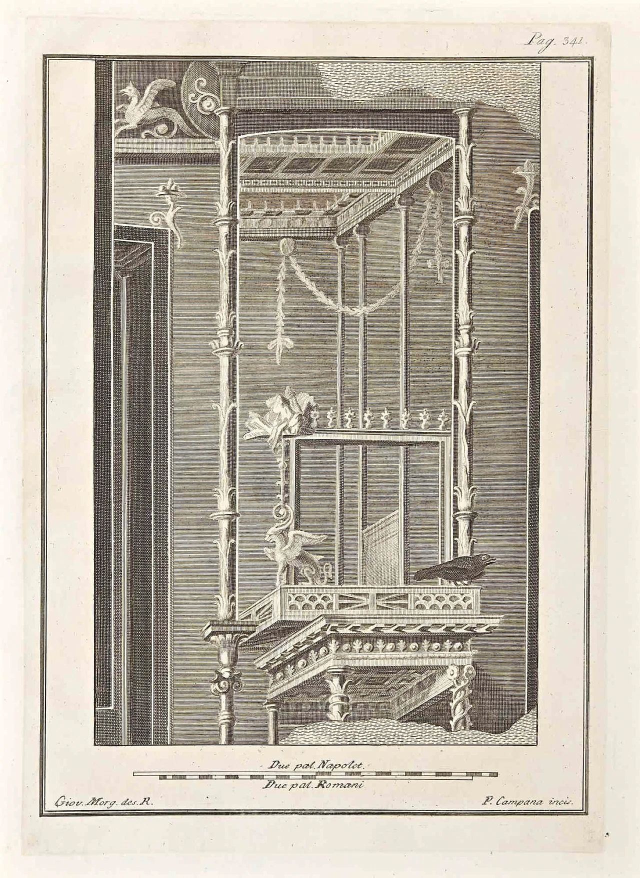 Giovanni Morghen, Ancient Roman Fresco from Herculaneum, Etching 18th century 1