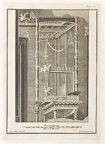 Giovanni Morghen, Ancient Roman Fresco from Herculaneum, Etching 18th century