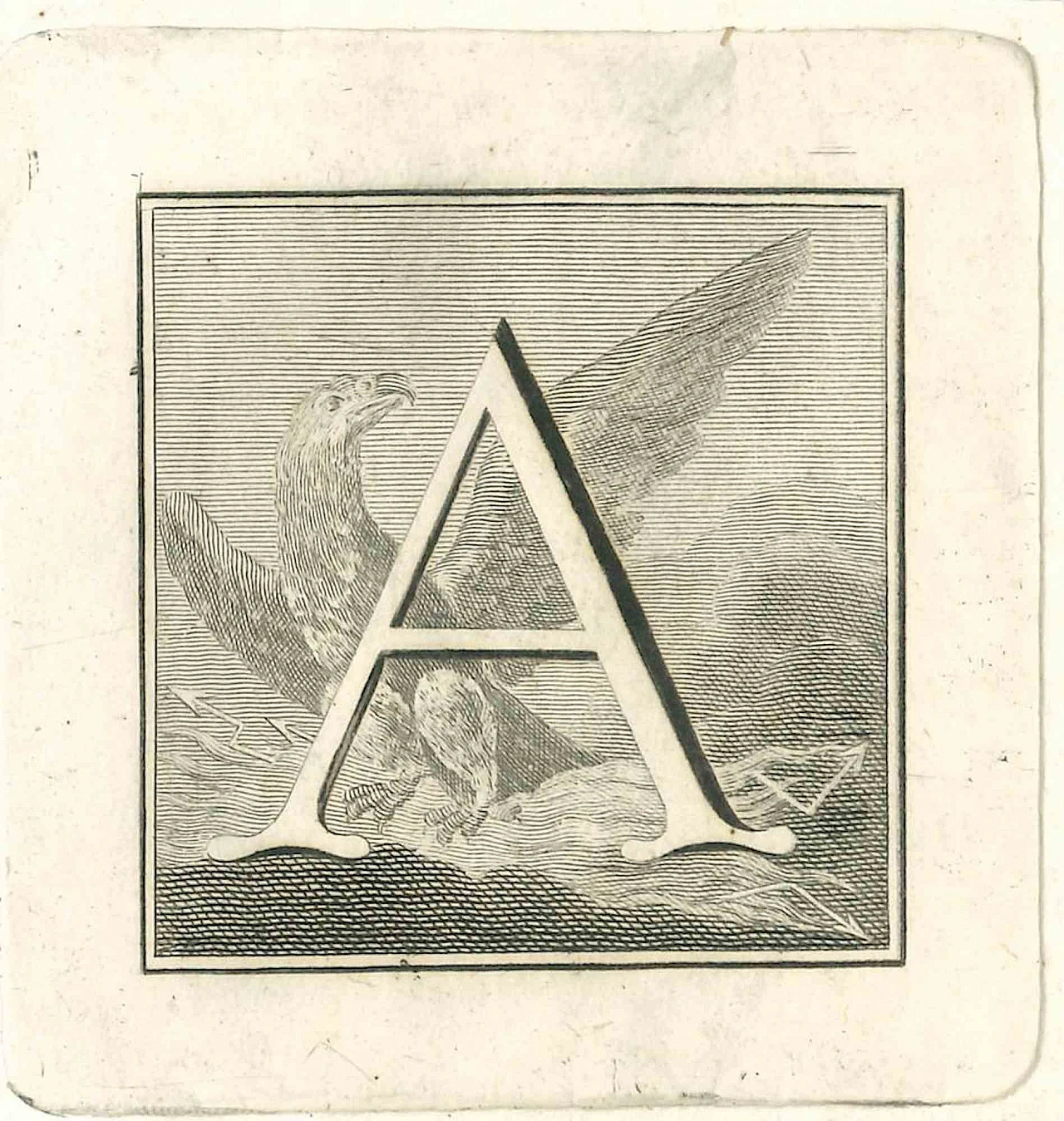 Gaspare Vanvitelli (Gaspar Van Wittel), Letter of the Alphabet A, Etching 18th century 1