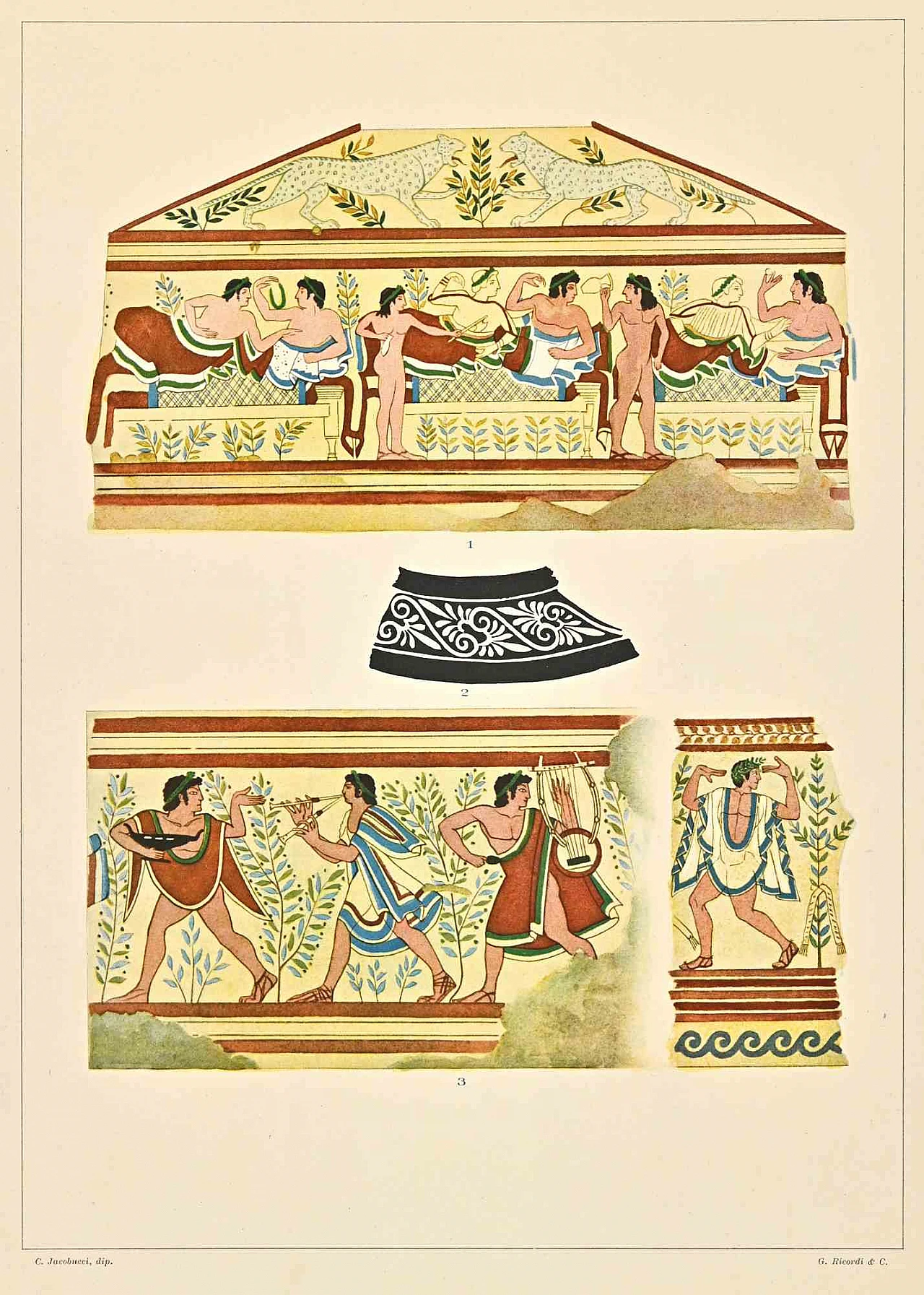 Carlo Jacobucci, Decorative Motifs - Etruscan  Styles, Lithograph 19th century 1