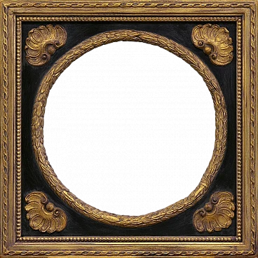 Ebony and gold leaf round wall mirror, 2000s