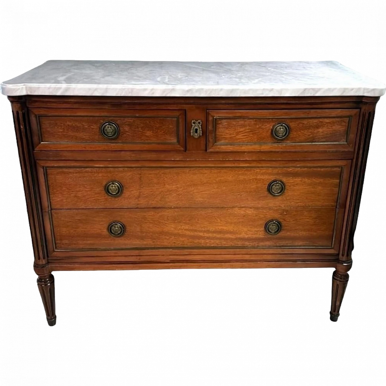 Louis XVI wooden chest of drawers with marble top, early 20th century 20