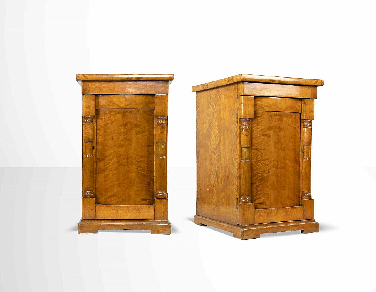 Pair of French Empire style walnut night tables, 19th century 1