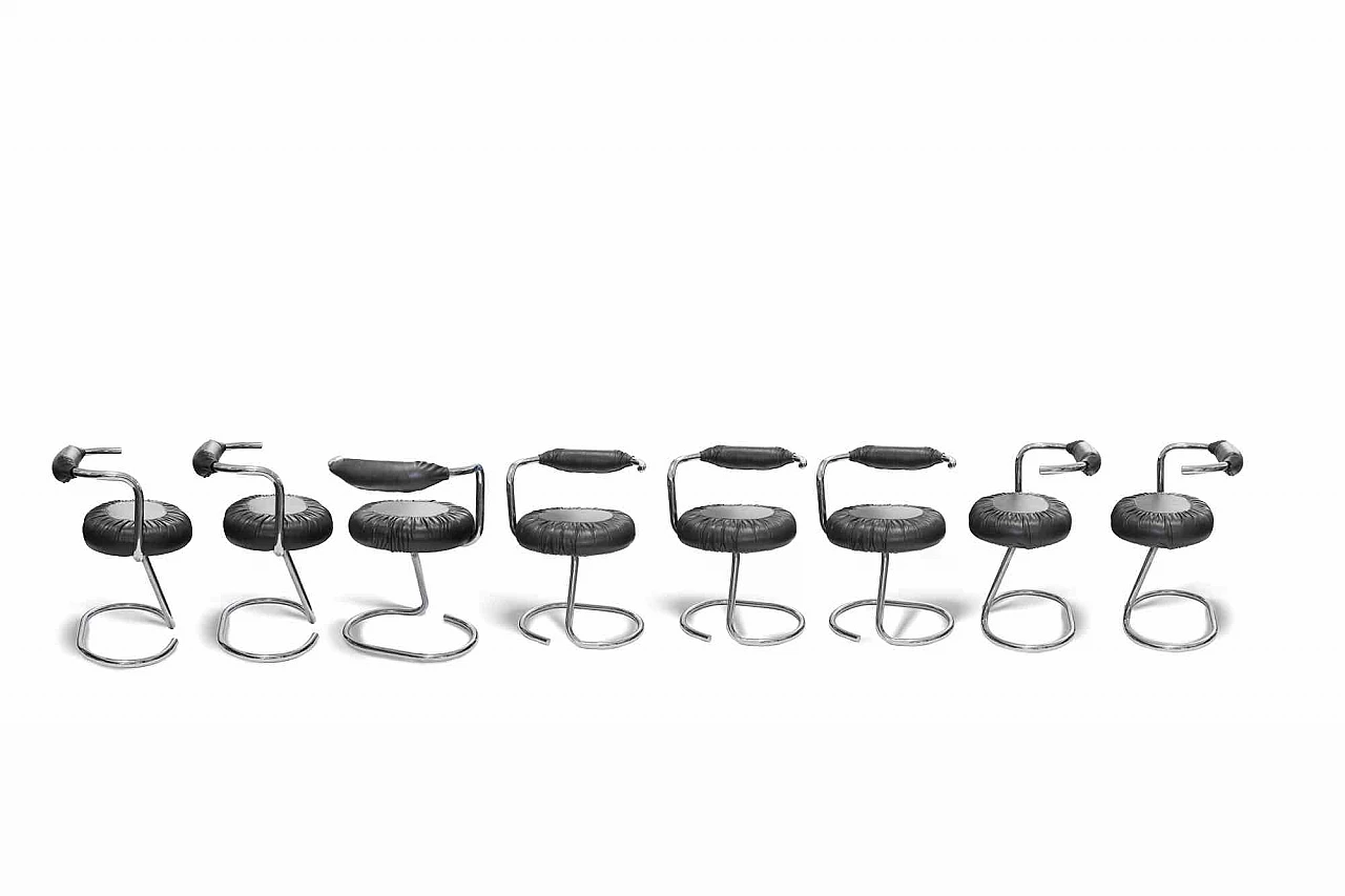 Giotto Stoppino, Set of 8 Black Cobra Chairs 1960s-1970s 1