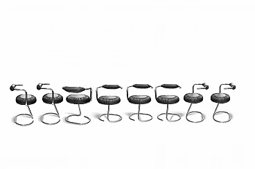 Giotto Stoppino, Set of 8 Black Cobra Chairs 1960s-1970s