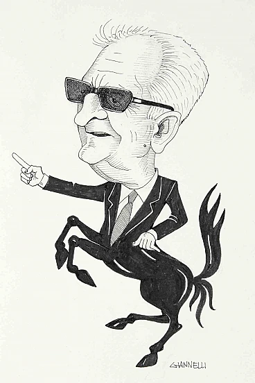 Emilio Giannelli, Caricature of Enzo Ferrari, Drawing 2000s