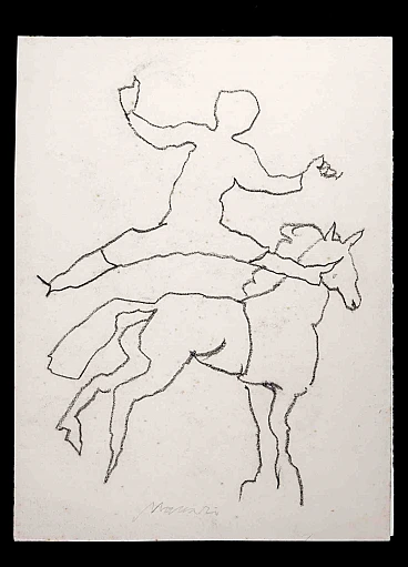 Mino Maccari, Horse Riding, Drawing 2000s