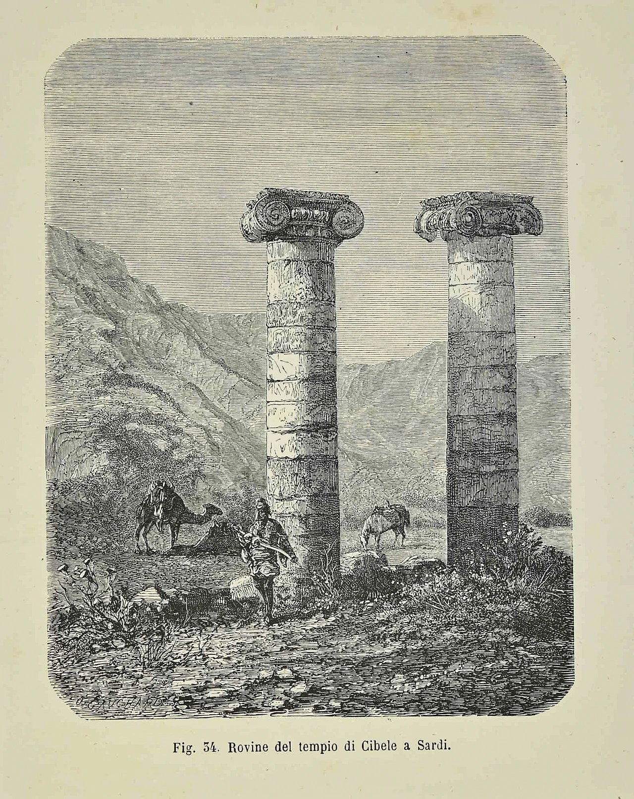 Various Authors, Ruins of the Temple of Cybele in Sardis, Lithograph 19th century 1