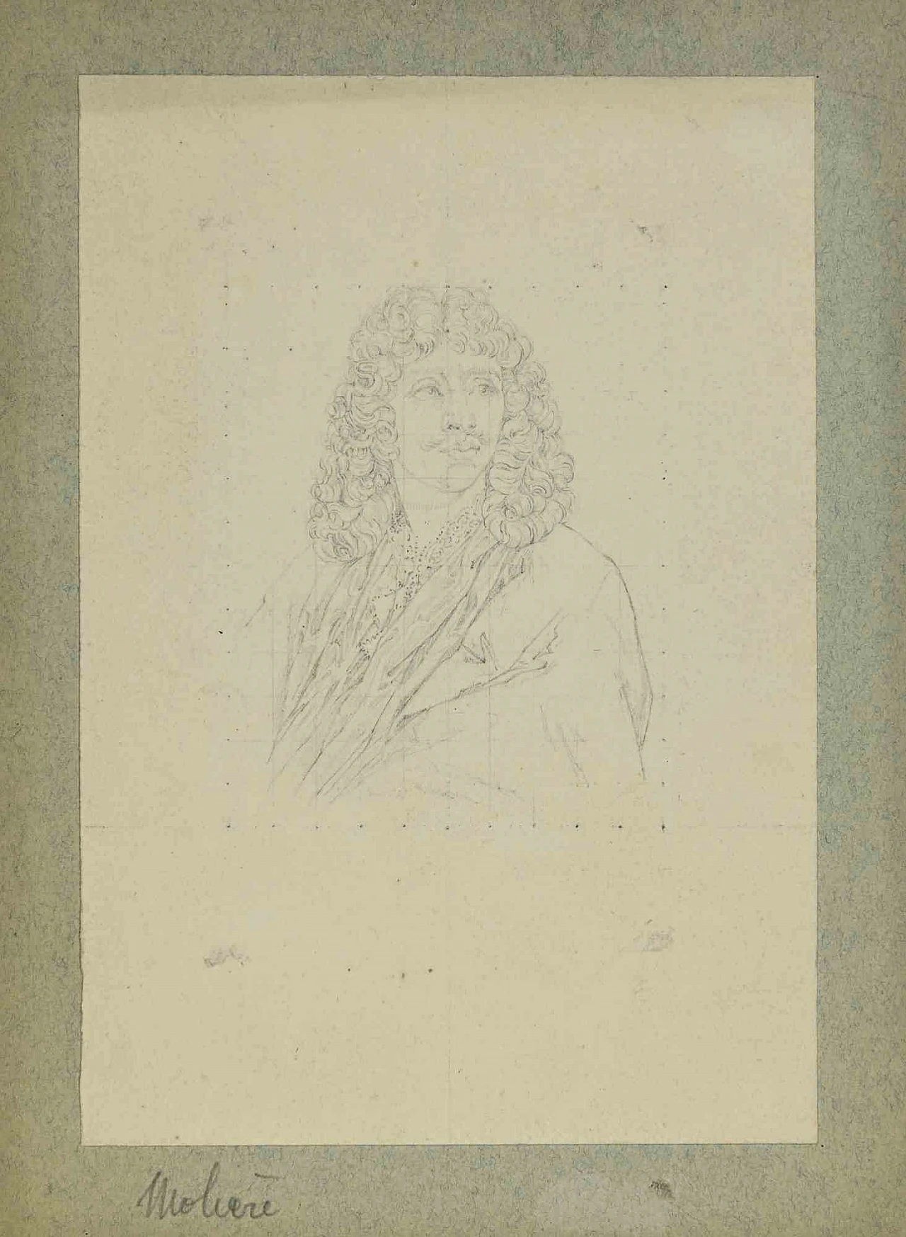 Karl Hanny, Portrait of Molière, Drawing 19th century 1