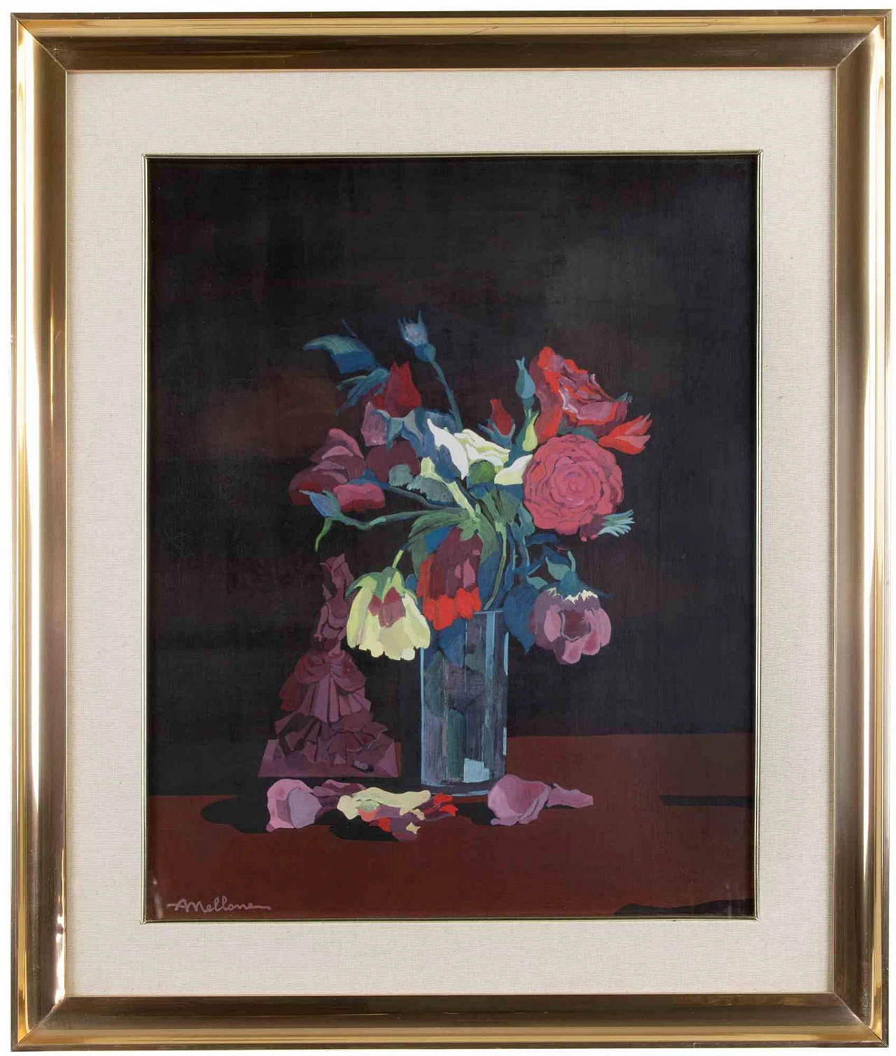 Antonio Mellone, Still life with Flowers, Oil Painting 1980s-1990s 1