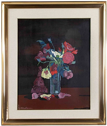 Antonio Mellone, Still life with Flowers, Oil Painting 1980s-1990s