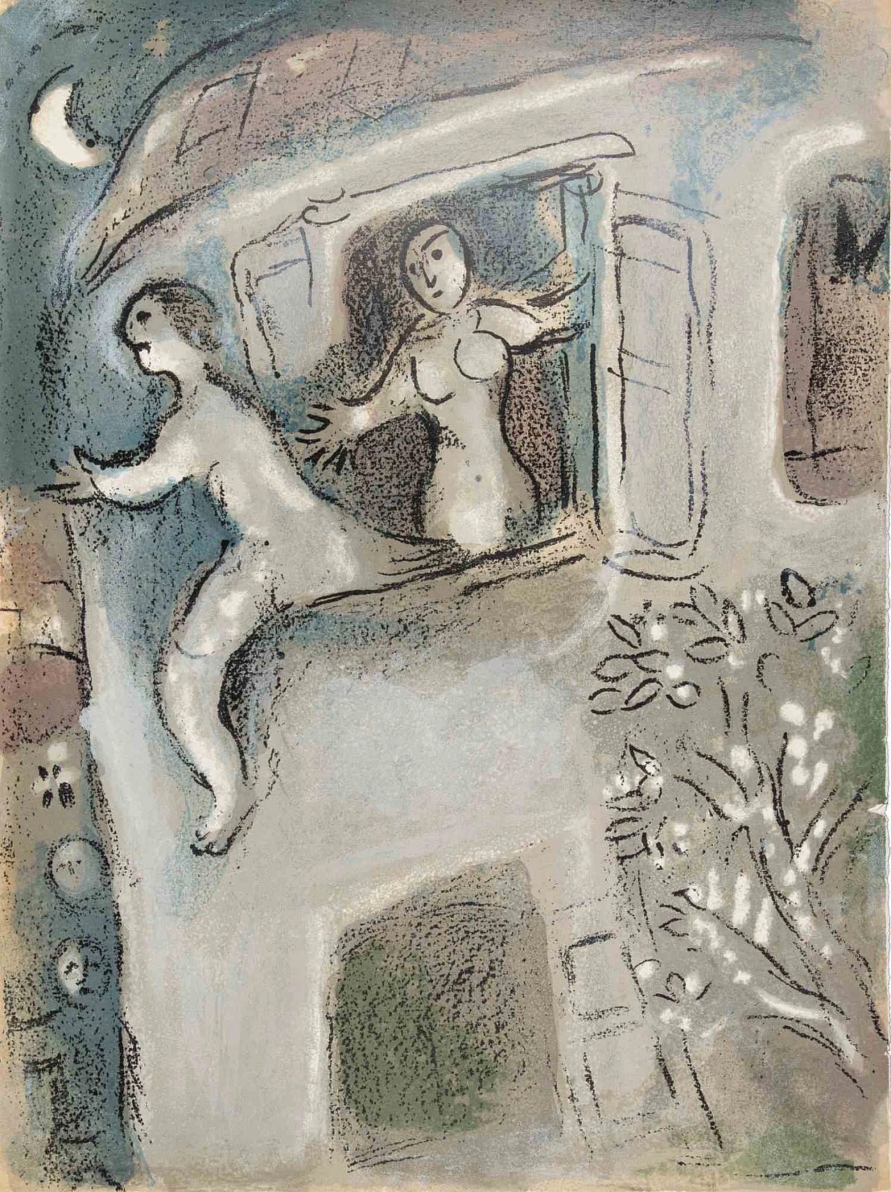 Marc Chagall, David Saved by Michal, Lithograph 1960s-1970s 1