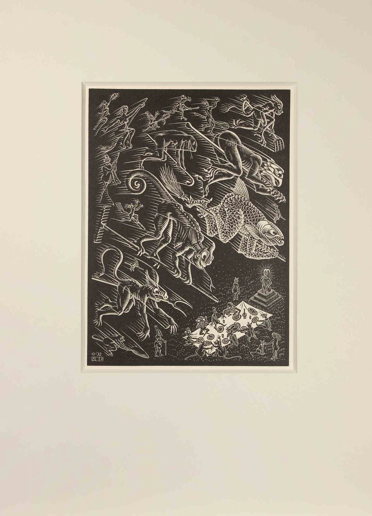 Maurits Cornelis Escher, Flying Demons, Woodcut 1920s-1930s 2