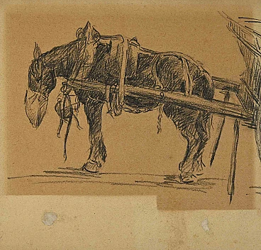 Fernand Bivel, The Carriage and  Horse, Drawing 2000s