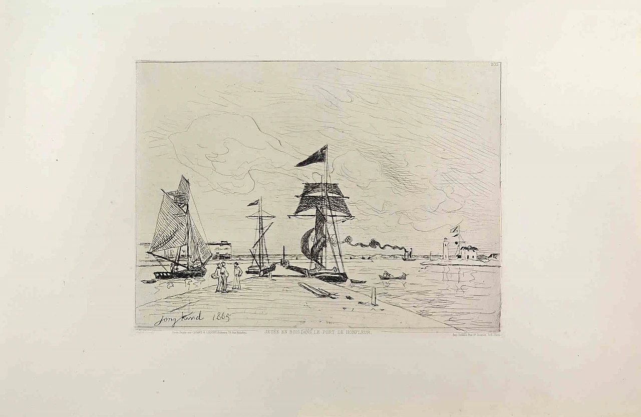 Johan Barthold Jongkind, Jetee en Bois dans le Port de Honleur, Etching 19th century 1