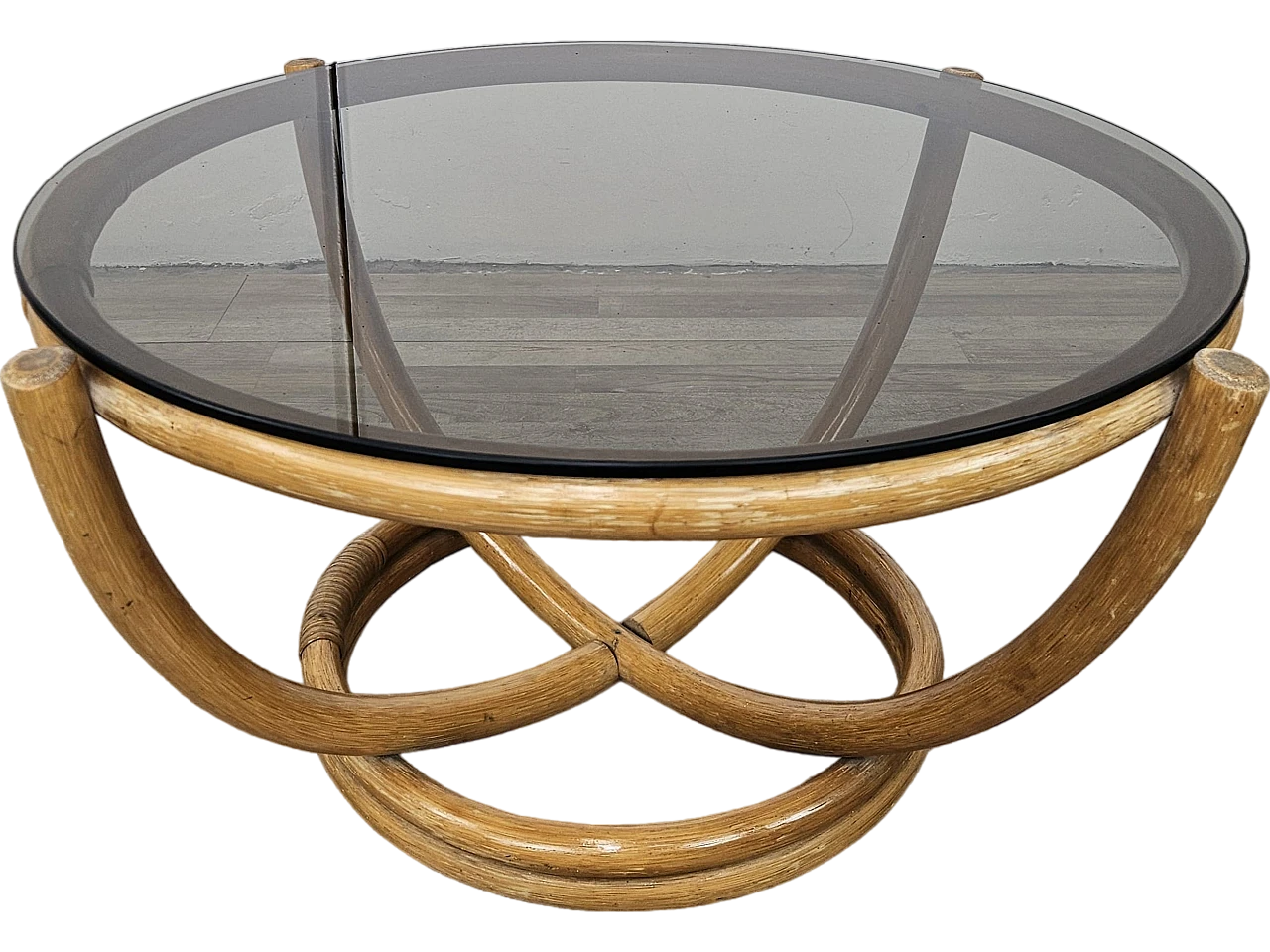 Round coffee table in bamboo and smoked glass 20