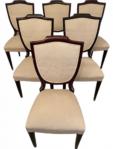 6 Chairs in wood and fabric, 1950s