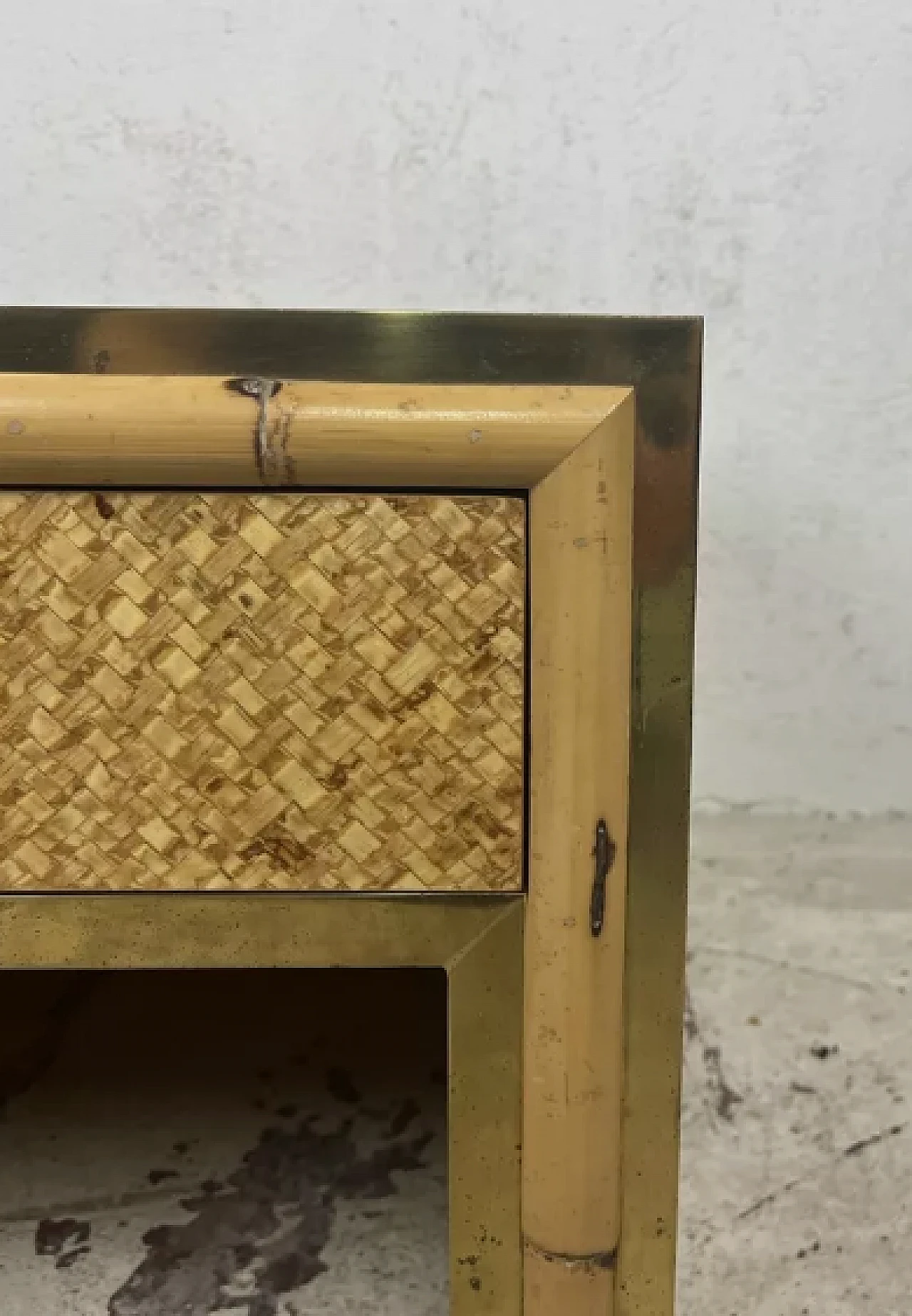 Bedside table in rattan wood, bamboo and brass, 1970s 3