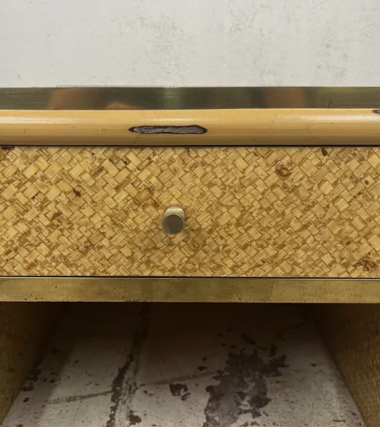 Bedside table in rattan wood, bamboo and brass, 1970s 4